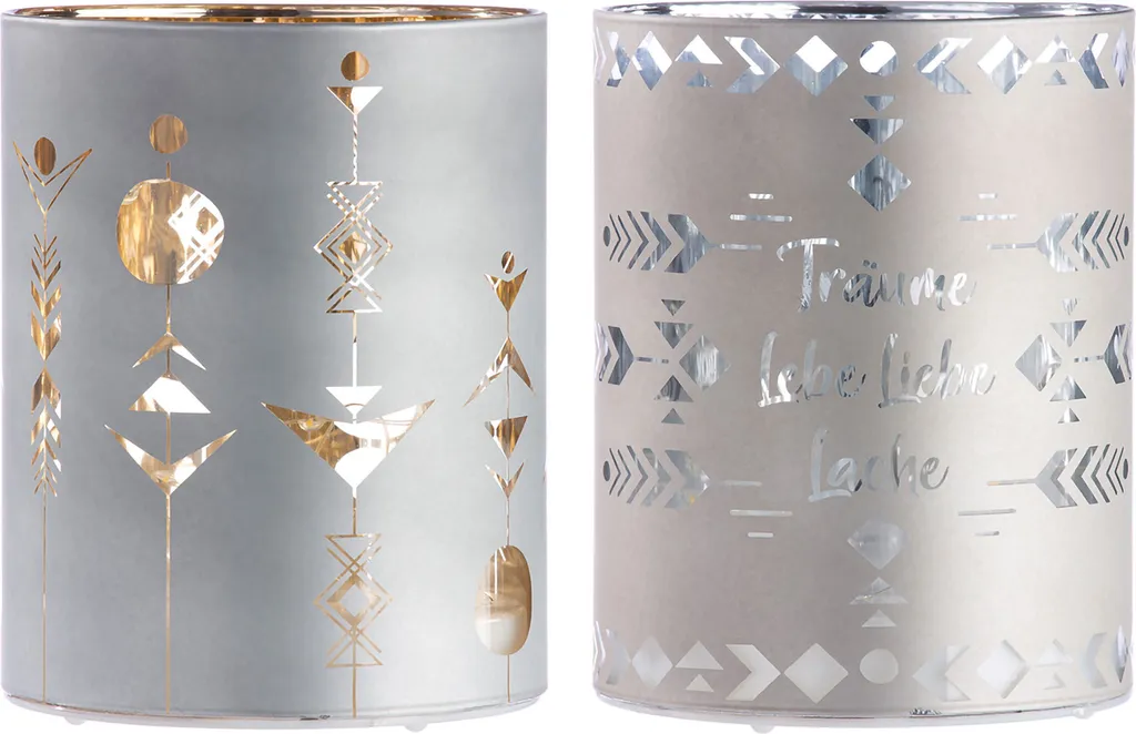 Lanterne LED Intérieure en Verre Gris avec Inscription - Lot de 2