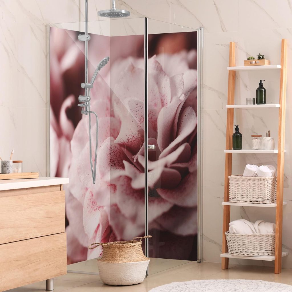 Duschrückwand Blumen selbstklebend - 0.35 mm Wandpaneel wasserfest Rose rosa Landhaus Badrückwand fugenlos Smart matt 80x210 cm