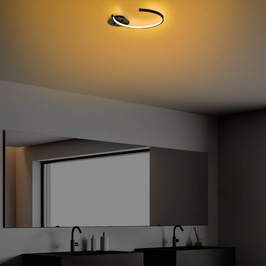 Lustre en Métal Noir Forme Lune 46 cm - Éclairage d'Intérieur Robuste