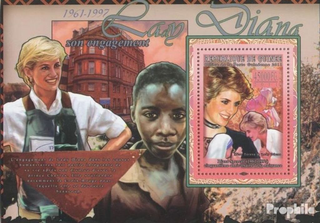 Briefmarken Guinea 2011 Mi Block 1911 (kompl. Ausgabe) postfrisch 50. Jahrestag von Lady Diana (1961-1997)