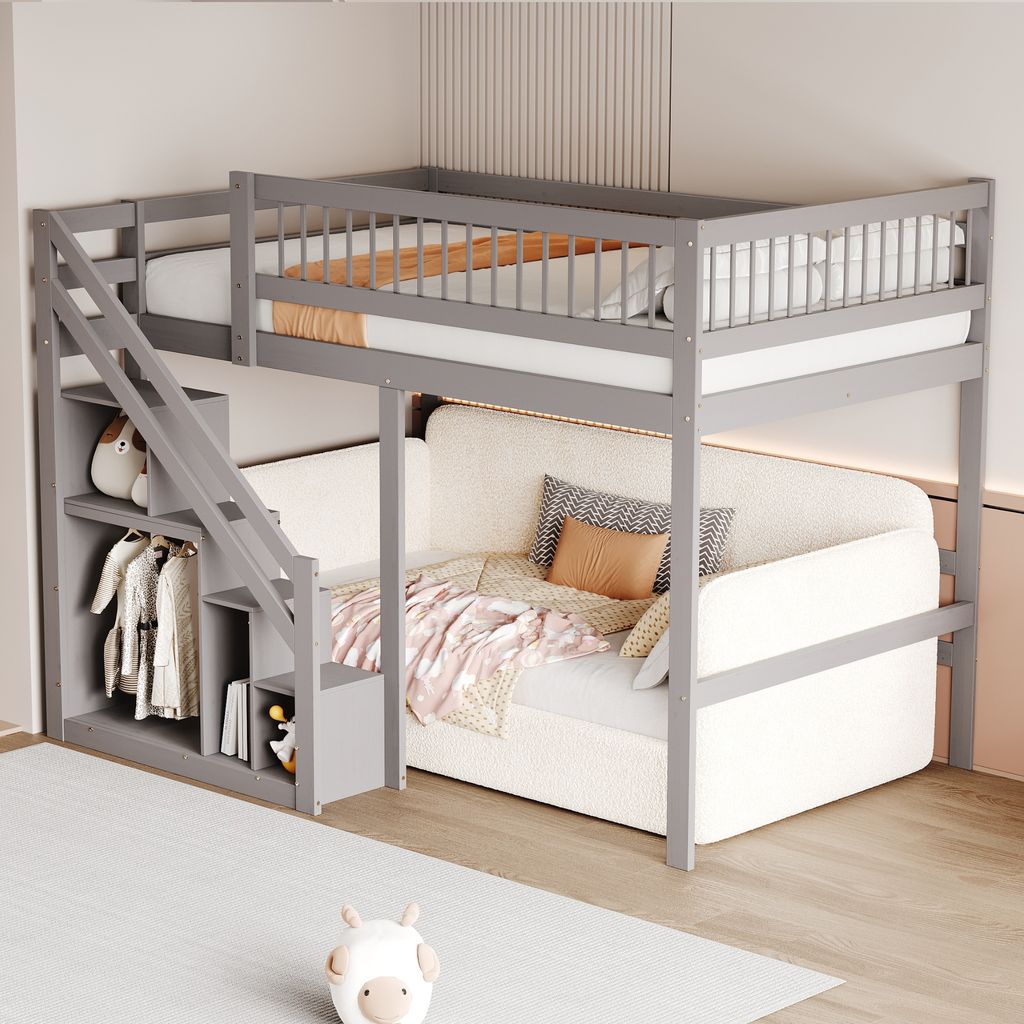 OKWISH Lit Superposé 140x200 cm - Escalier avec Rangement - Image du produit 