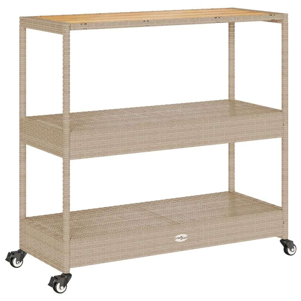 Offerta Carrello Bar 3 Ripiani Poly Rattan Beige e Legno Acacia