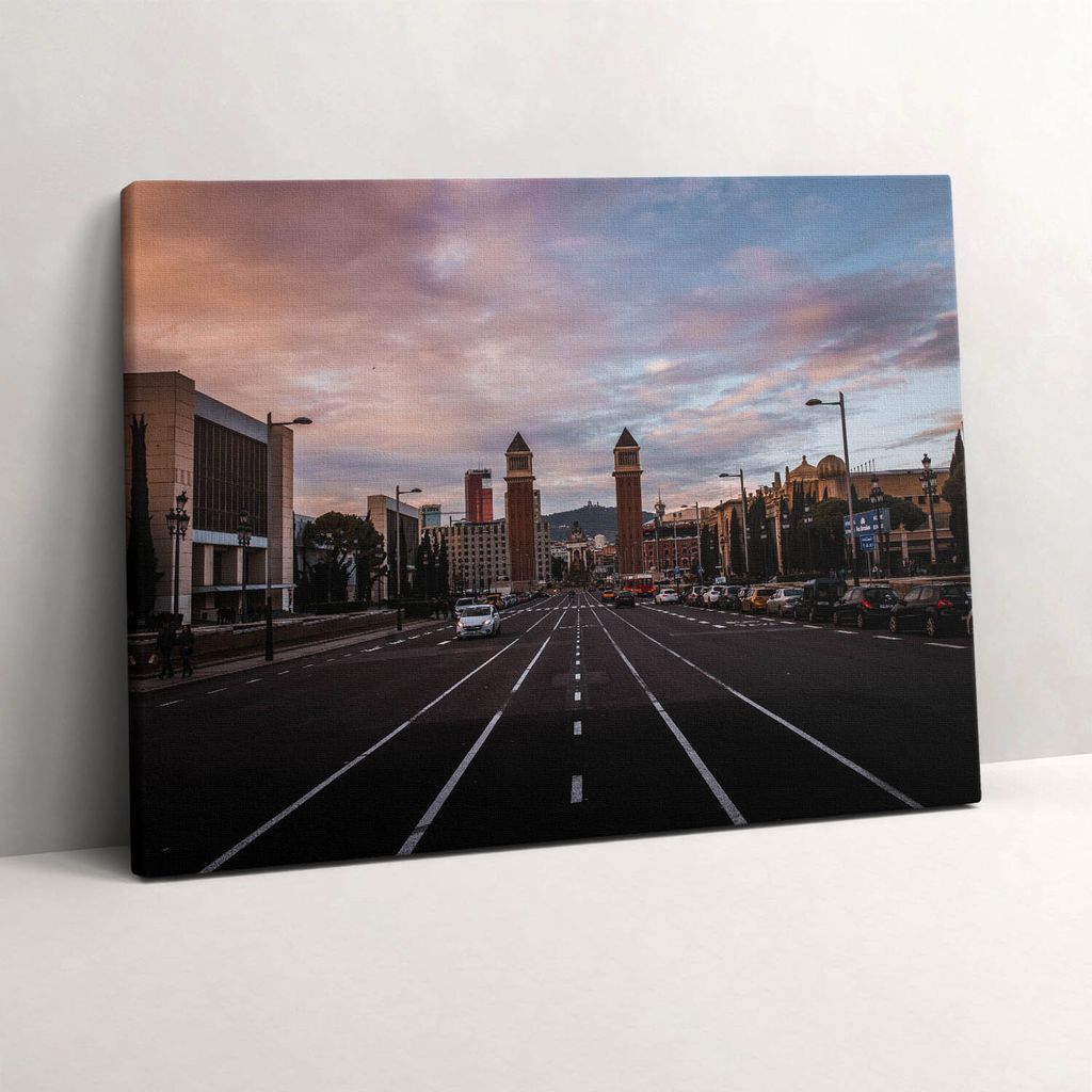 Barcelona Straßenansicht nach Tibidabo – Leinwandbild Wandbild – 80x60 cm – Leinwandbilder – Wandbilder – Schlafzimmer – Flur