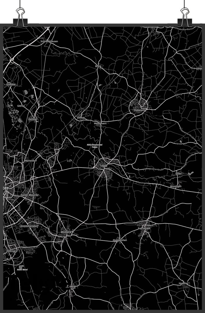 Mr. & Mrs. Panda Bild Telgte DIN A3 - Geschenk, drucke, Plakat, Stadt Dorf Karte Landkarte Map Stadtplan, Wandbild, Wanddekoration, wanddeko