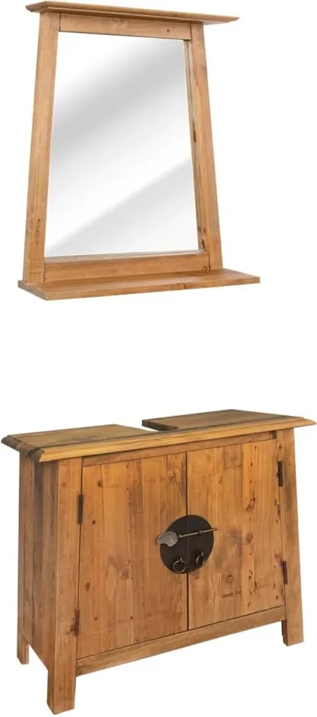 Mobilier de Salle de Bain en Pin Massif avec Meuble Sous-Vasque et Miroir