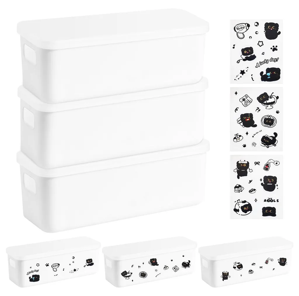 Boîtes de rangement avec couvercles étanches et stickers chat rigolos