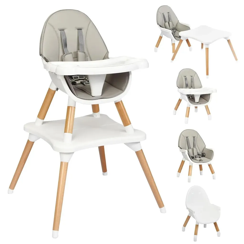 Chaise haute réglable en hauteur 4 en 1 grise en plastique pour enfant