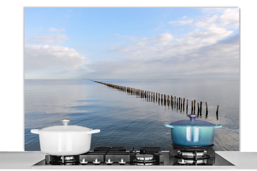 KitchenYeah Spritzschutz Küche - Küchenrückwand - Wandschutz für Herd und Spüle - Nordsee - Wolken - Wasser 120x80 - Alu-Dibond (Alternative...