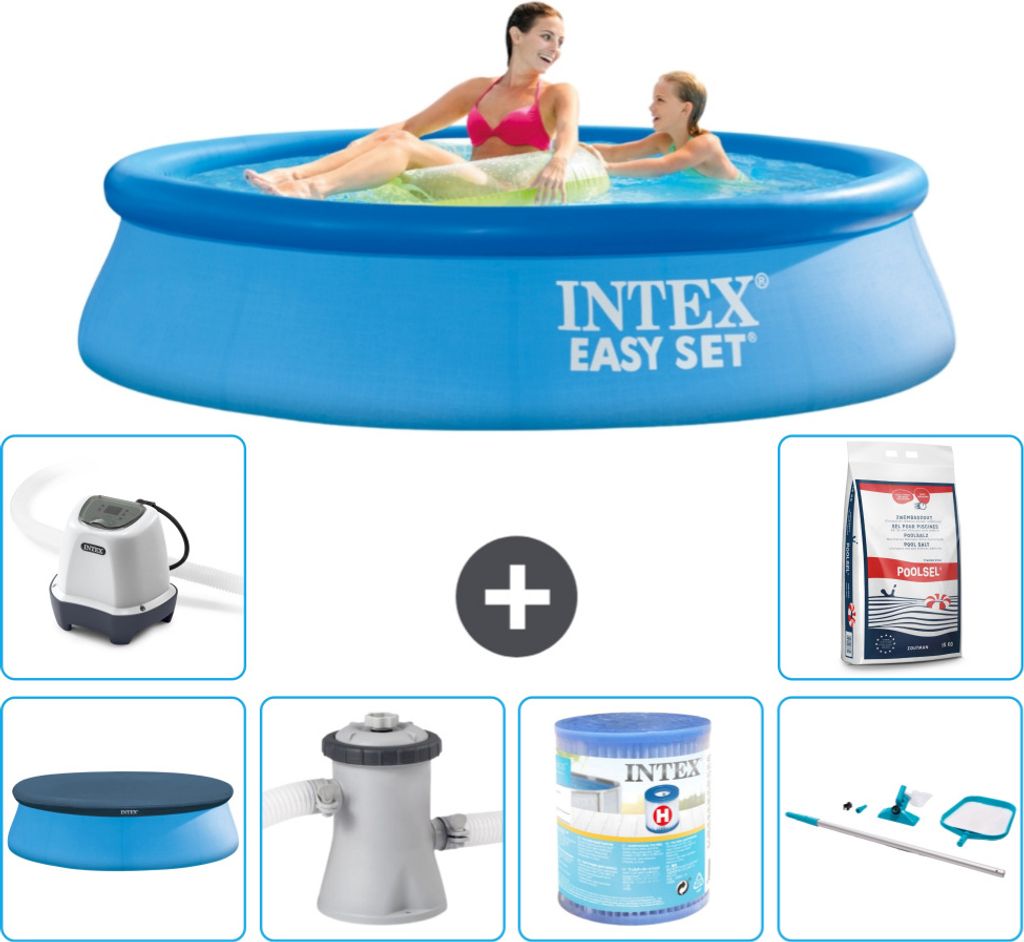 Intex runder aufblasbarer Easy Set-Pool – 244 x 61 cm – Blau – im Lieferumfang enthalten Abdeckung - Filterpumpe für Schwimmbad - Filter - R...