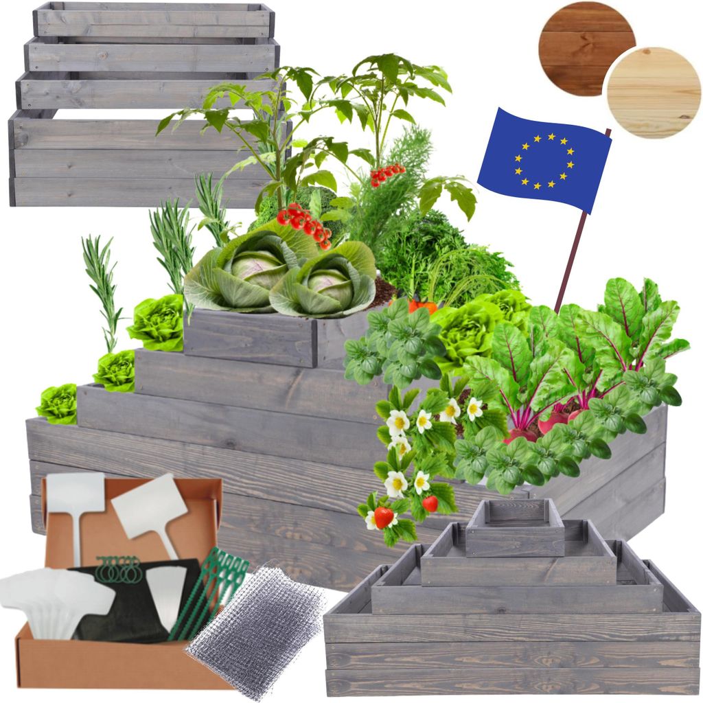 MODO24 Hochbeet Holz, Pflanzkasten, Massivholz, Kiefer, Kräuterbeet, Blumenkasten, Garten, Terrasse, 54x117x100 cm, Grau, ZP09