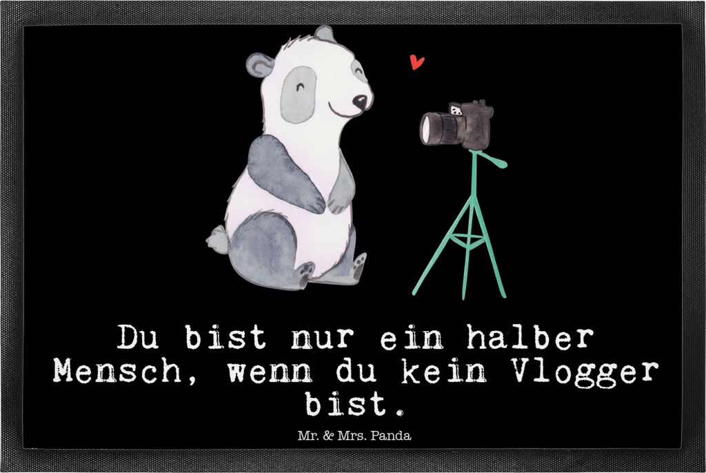 Mr. & Mrs. Panda Fußabstreifer Vlogger Herz 40 x 60 cm - Schwarz - Geschenk, Schmutzfänger, fußmatte, Fussmatte, Schmutzfangmatte, Eingangsmatte...