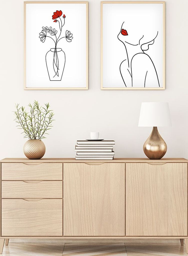 Wallity, Huhu188 - 70 x 50, Dekorativ gerahmtes MDF-Gemälde (2 Stück), 100 % MDF, Mehrfarbig, 50 x 70 cm
