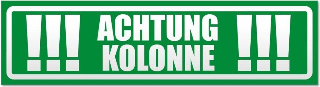 Kiwistar - Autoaufkleber - Grün - 30 x 8 cm - Achtung Kolonne invertiert - Hinweis Aufkleber Sticker für Auto, Kfz, Fahrrad, PKW, LKW