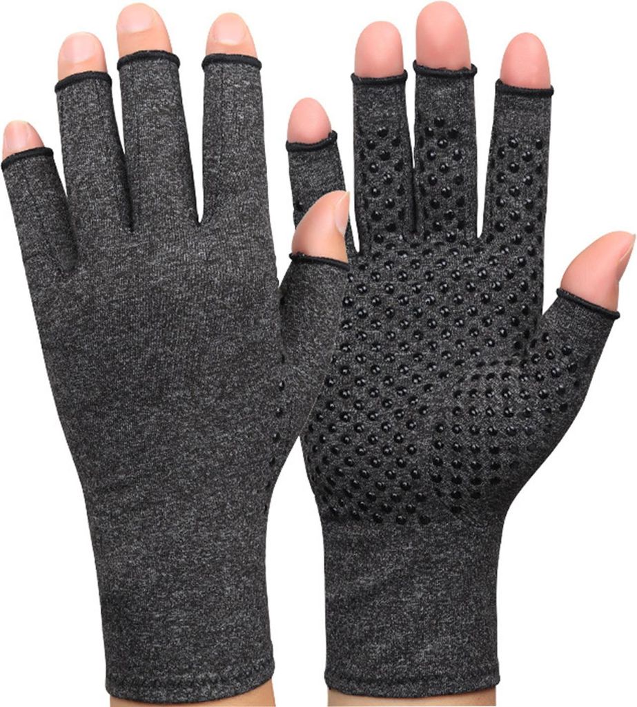 Sport-Halbfingerhandschuhe, rutschfest, atmungsaktiv, bequem, Strickstoff, Arthritis, Kompression, Heather Grey, L
