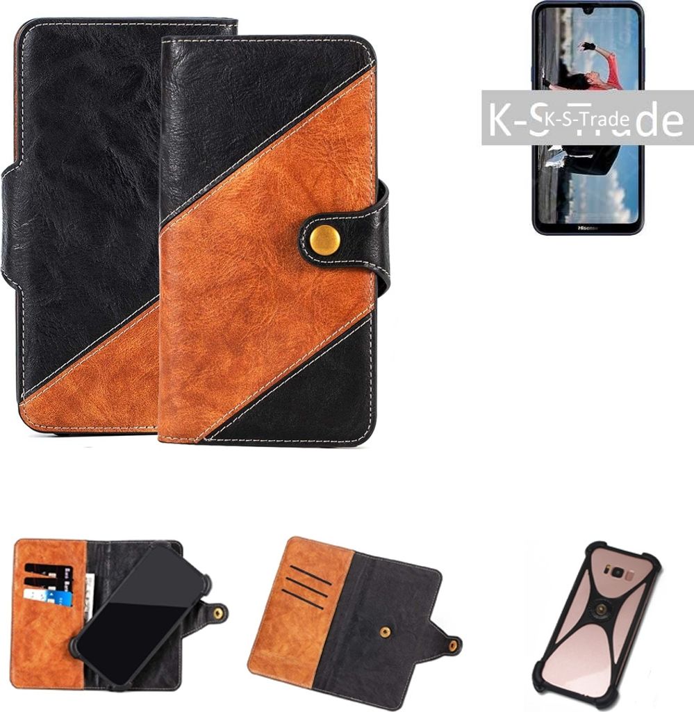 K-S-Trade Handyhülle Schutzhülle Bookstyle Case Wallet-Case kompatibel mit Sony Xperia L3 Handy Cover Bumper Klapphülle schwarz hellbraun 1x