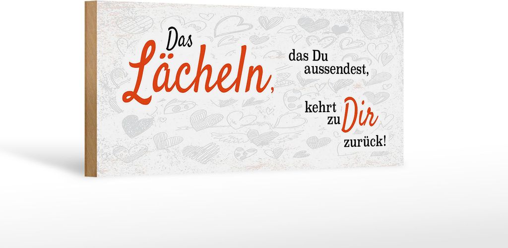 Holzschild Lächeln kommt zu DIR zurück, 27 x 10 cm, Produktbild 