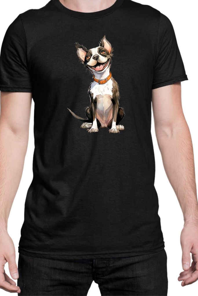 Herren T-Shirt Funny Dogs Breeds Boston Terrier Dog Breed 020, Man 4XL / Schwarz