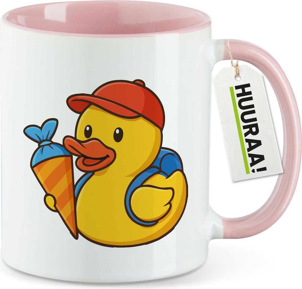 Huuraa Motivtasse Quietscheente Einschulung Gummiente Schulanfang Geschenk 330ml Rosa Quietscheente Einschulung Souvenir