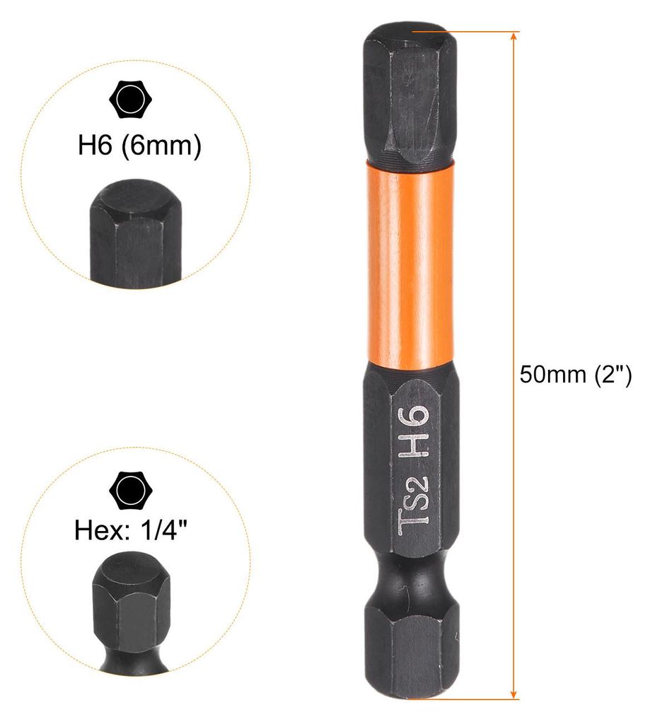 4 Stš¹ck H6 Innensechskant Bit Set metrische Flachspitze Bitsatz 1/4" Sechskantschaft 50mm lang Magnetisch Schwarz Phosphatiertes fš¹r Schraube...