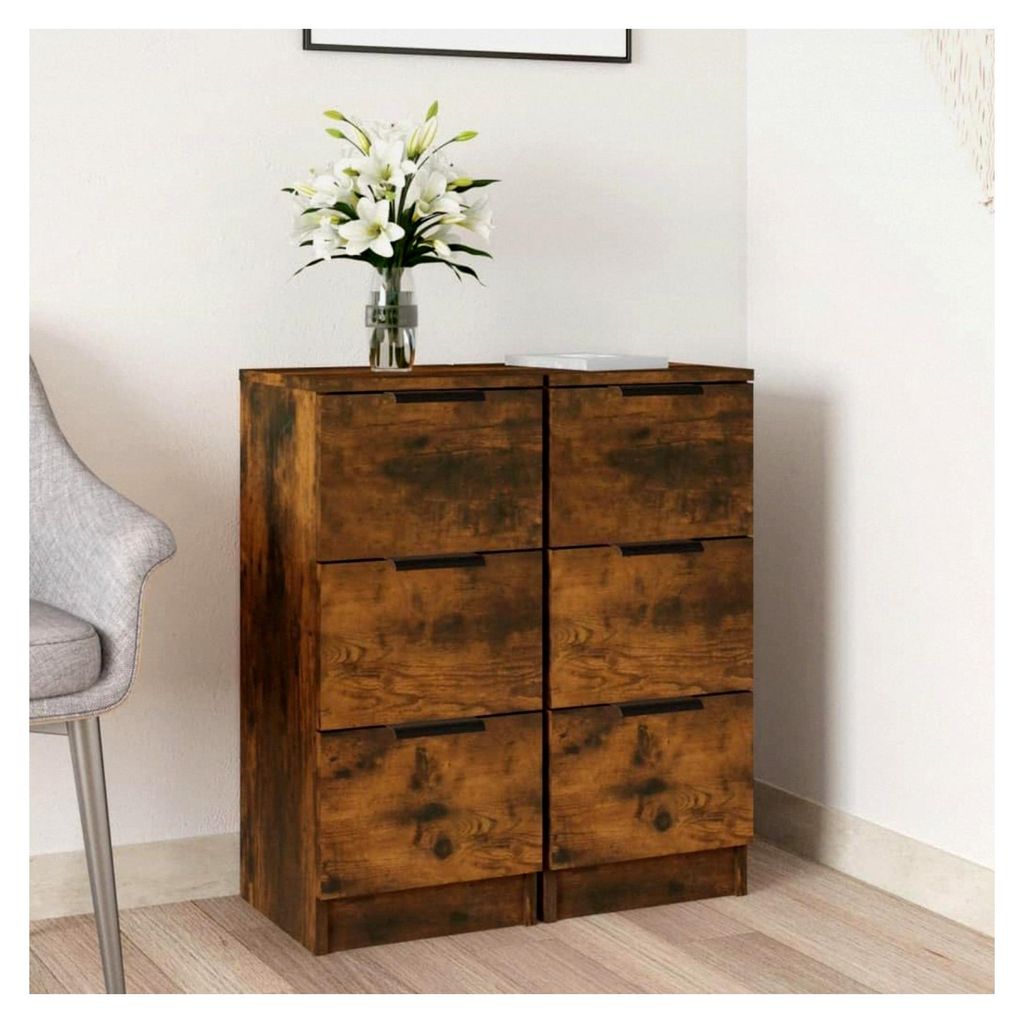 2 Stück Sideboards Räuchereiche 30 x 30 x 70 cm Holzschrank & Aufbewahrungsbuffets
