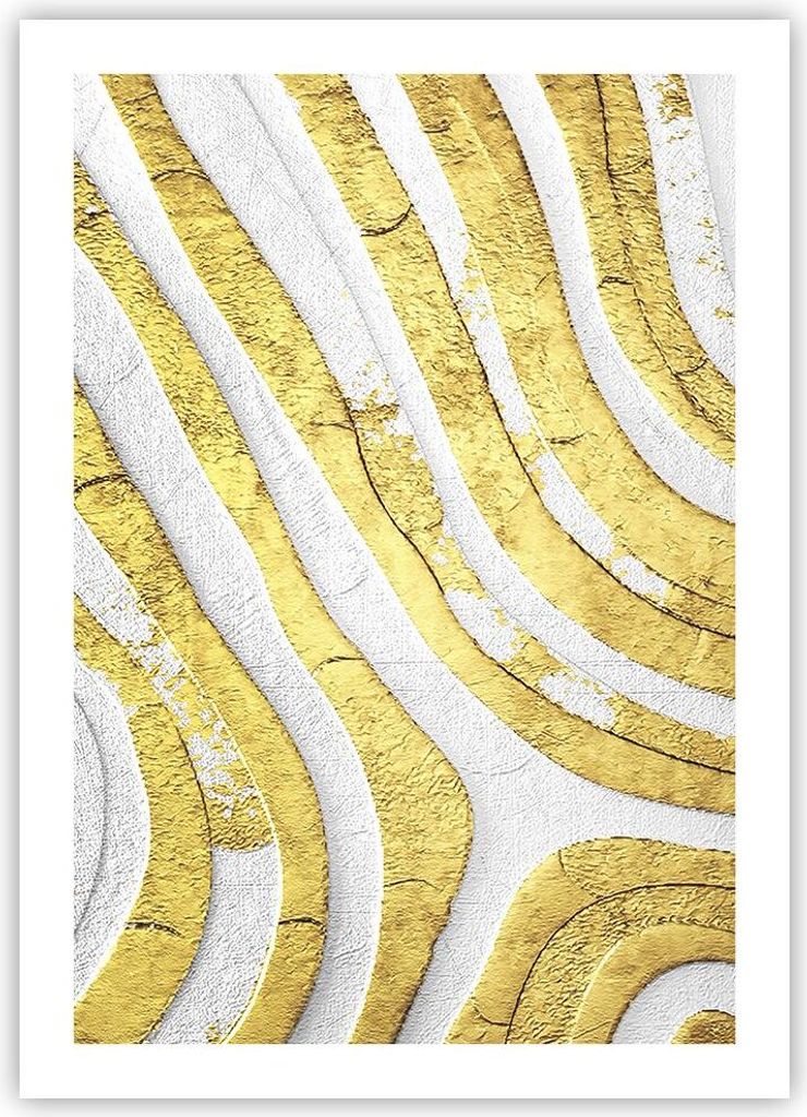 Poster - Poster ohne Rahmen - Abstraktion Gold Weiß - 50x70 cm - Wand Bild - Wanddeko - Wandbilder - Kunstposter - Wandposter - Bilder - Kunstdruc...