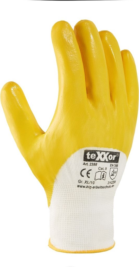 teXXor Polyester-Strickhandschuhe NITRIL BESCHICHTET, Weiß/Gelb