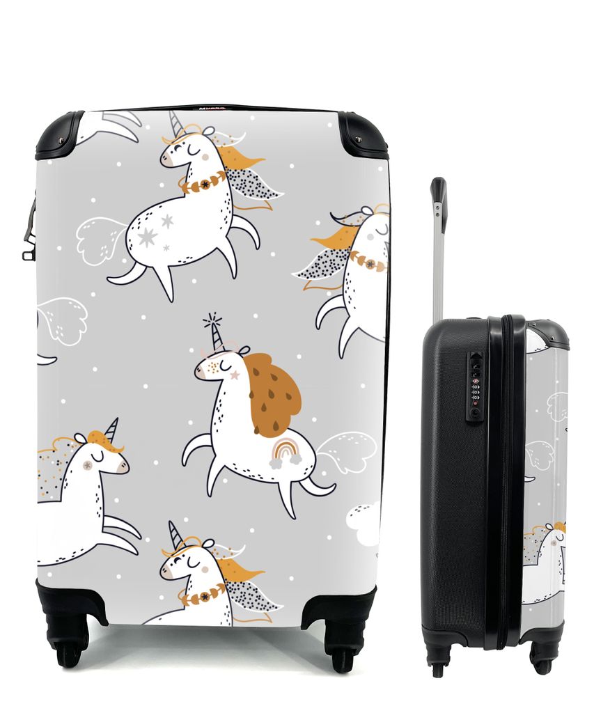 MuchoWow Koffer Handgepäck Trolley Rollkoffer Kleine Reisekoffer mit 4 Rollen - Design - Einhorn - Flieder - Cabin Size < 55x40x23 cm & 55x40x20...