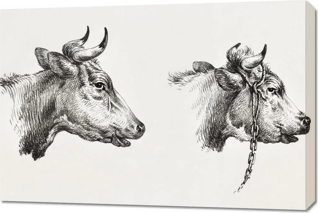 Quadro Salotto Vintage 90x60 - Due teste di toro Jean Bernard