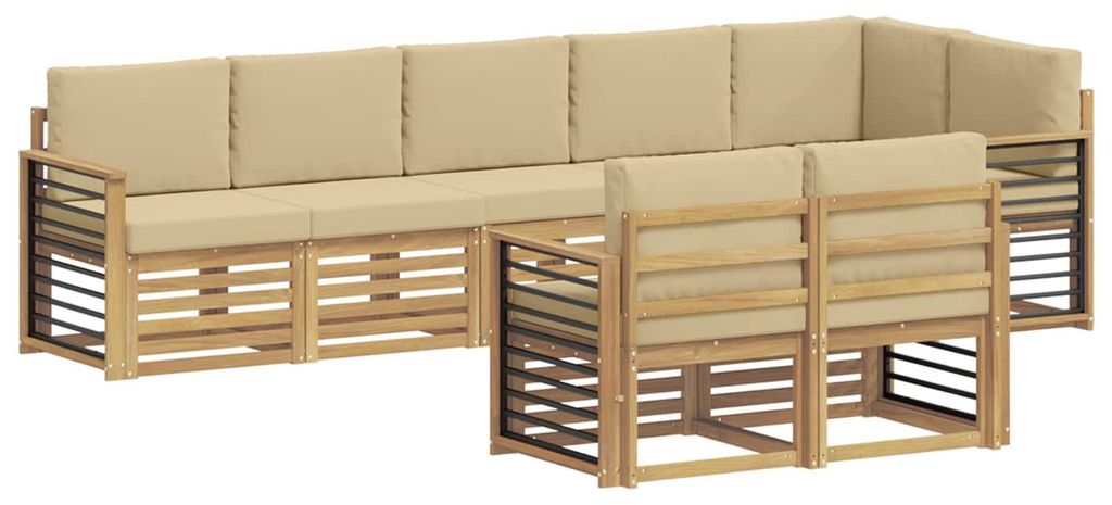 vidaXL Outdoor-Sofagarnitur 8 pcs Weiß und Beige 306 x 128,5 x 73 cm