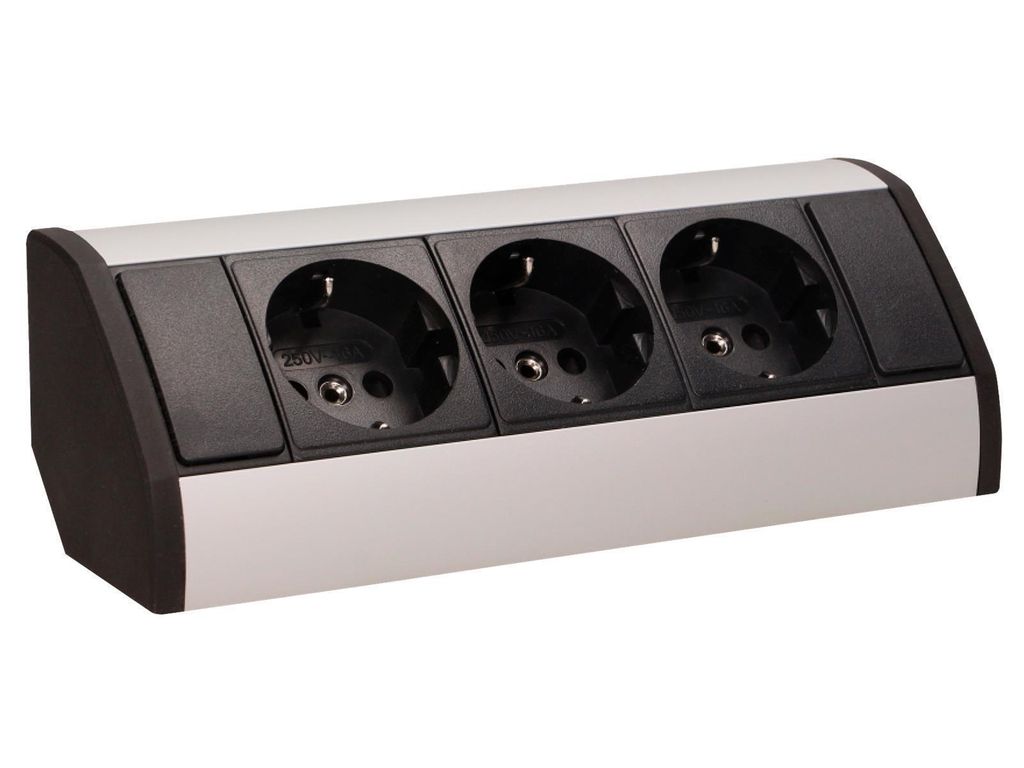 Steckdosenblock Aufbau schwarz-silber 3fach 3680W Produktbild 