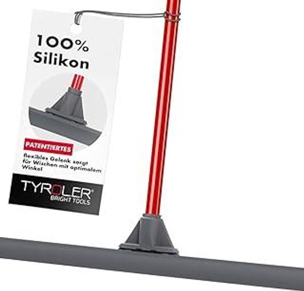 Tyroler Wasserschieber Bodenabzieher 60cm Silikon-Lippe mit Abzieher Boden | Wasserschieber mit Stiel 4-teiligem Griff 140cm | Wasserabzieher Boden...