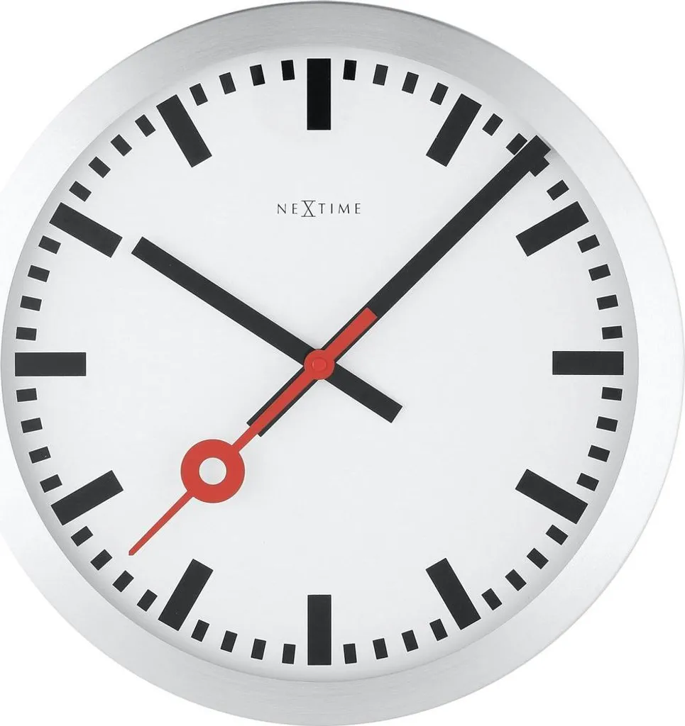Grande horloge de gare moderne NeXtime Station Stripe en métal argenté