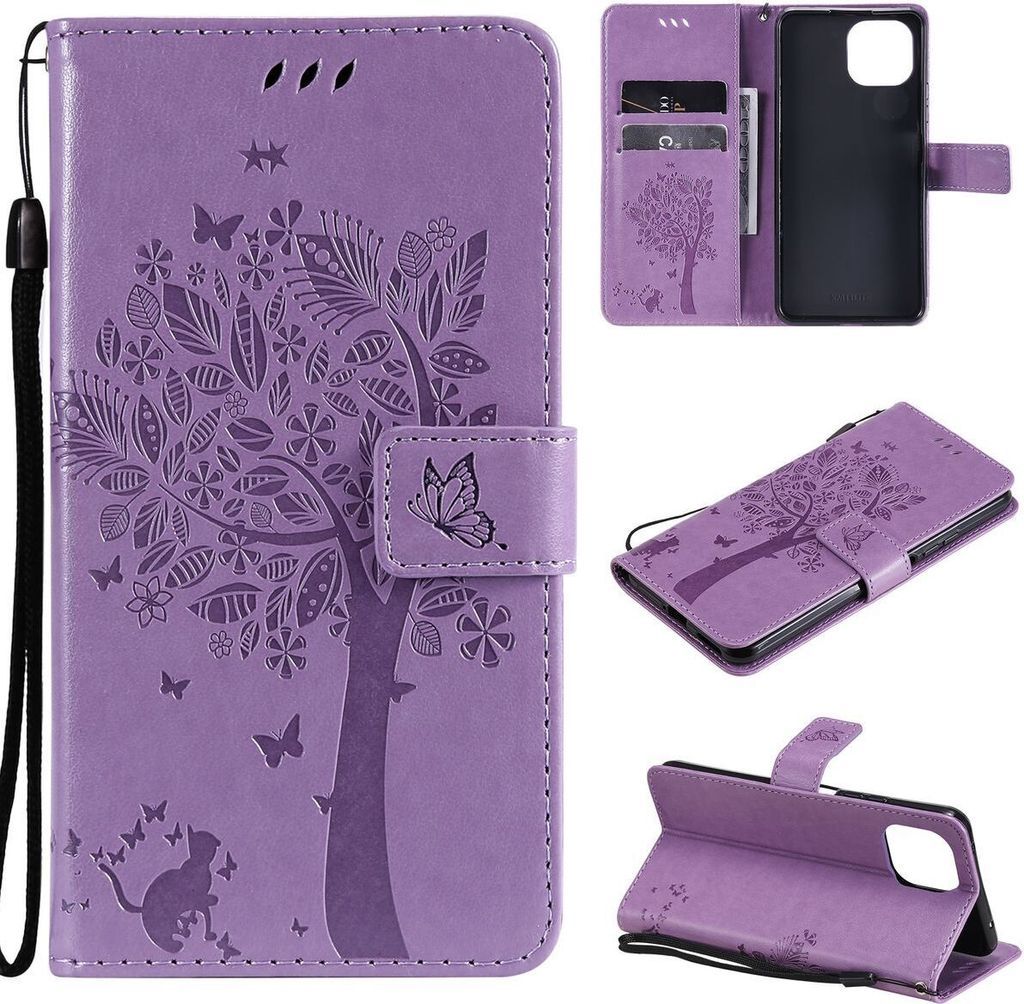 König Design Hülle kompatibel mit Xiaomi Mi 11 Lite Kunstleder Handyhülle - Handy Case Violett Hell