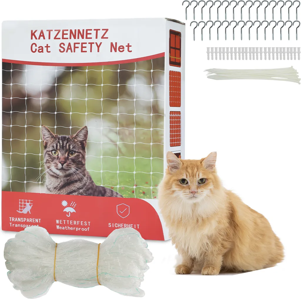 Clanmacy Rete per Gatti da Balcone 3x8m: Protezione Trasparente Senza Trapano