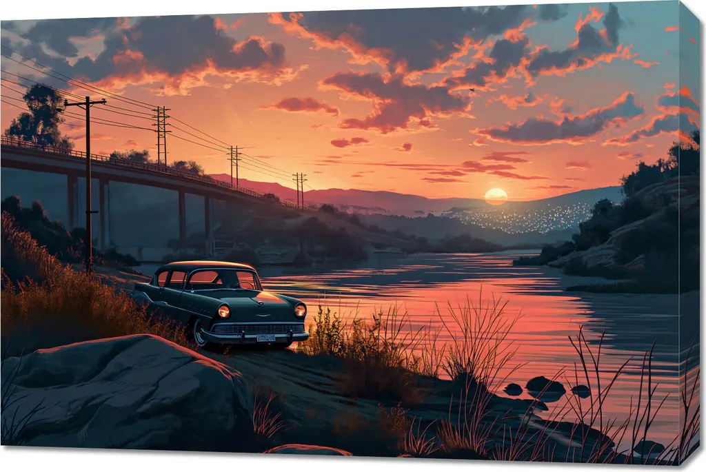 Quadro da Parete 90x60: Paesaggio Tramonto Classico per Camera e Salone