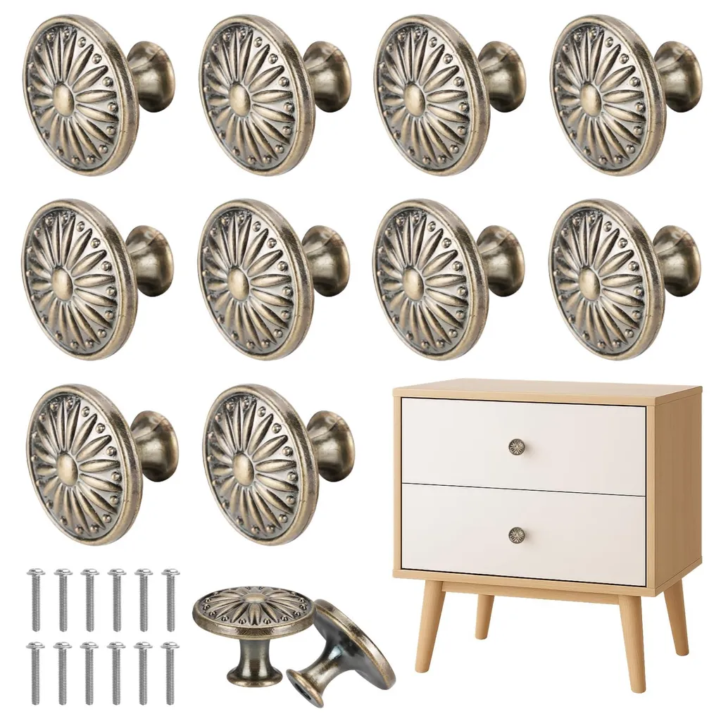 Lot de 12 boutons de meuble vintage bronze 30mm avec vis de fixation