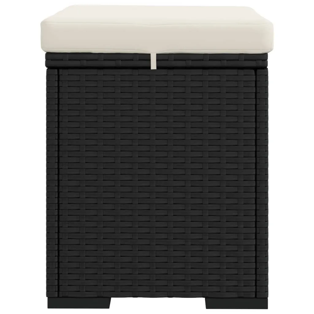 Tabouret Poly Rotin Noir avec Coussin : Solution Gain de Place Jardin