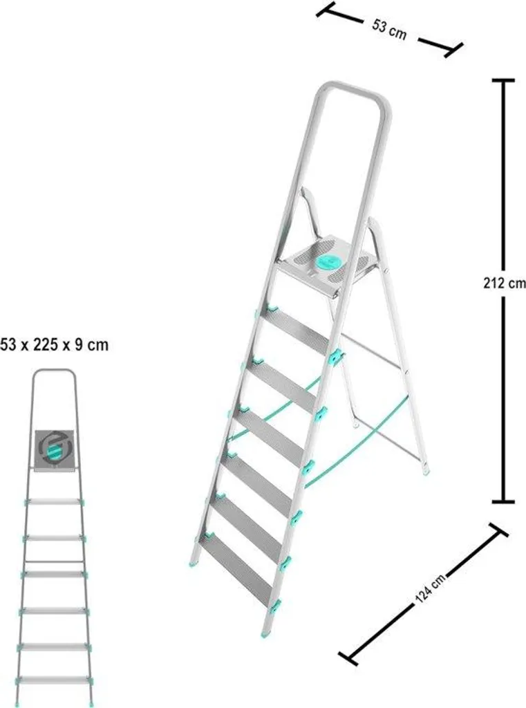 Escalier pliant cuisine 7 marches acier pour atteindre les hauts placards