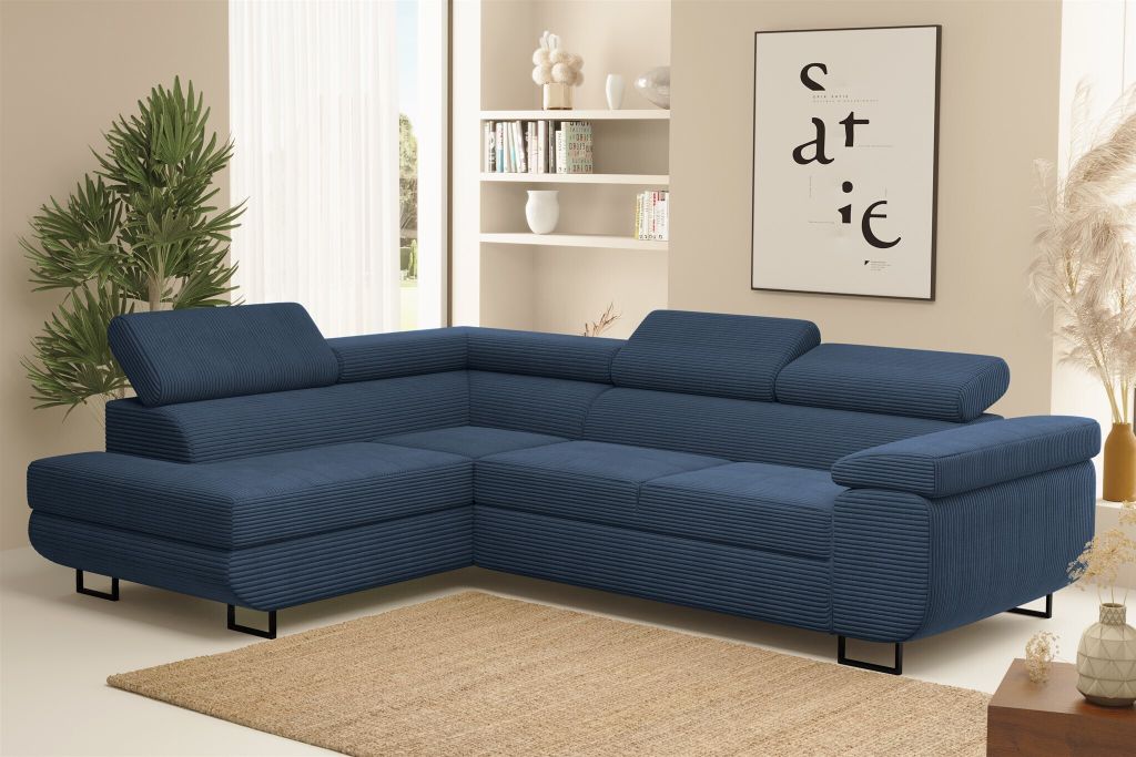 Ecksofa Sofa mit Schlaffunktion METZ Stoff Poso Blau Produktbild 