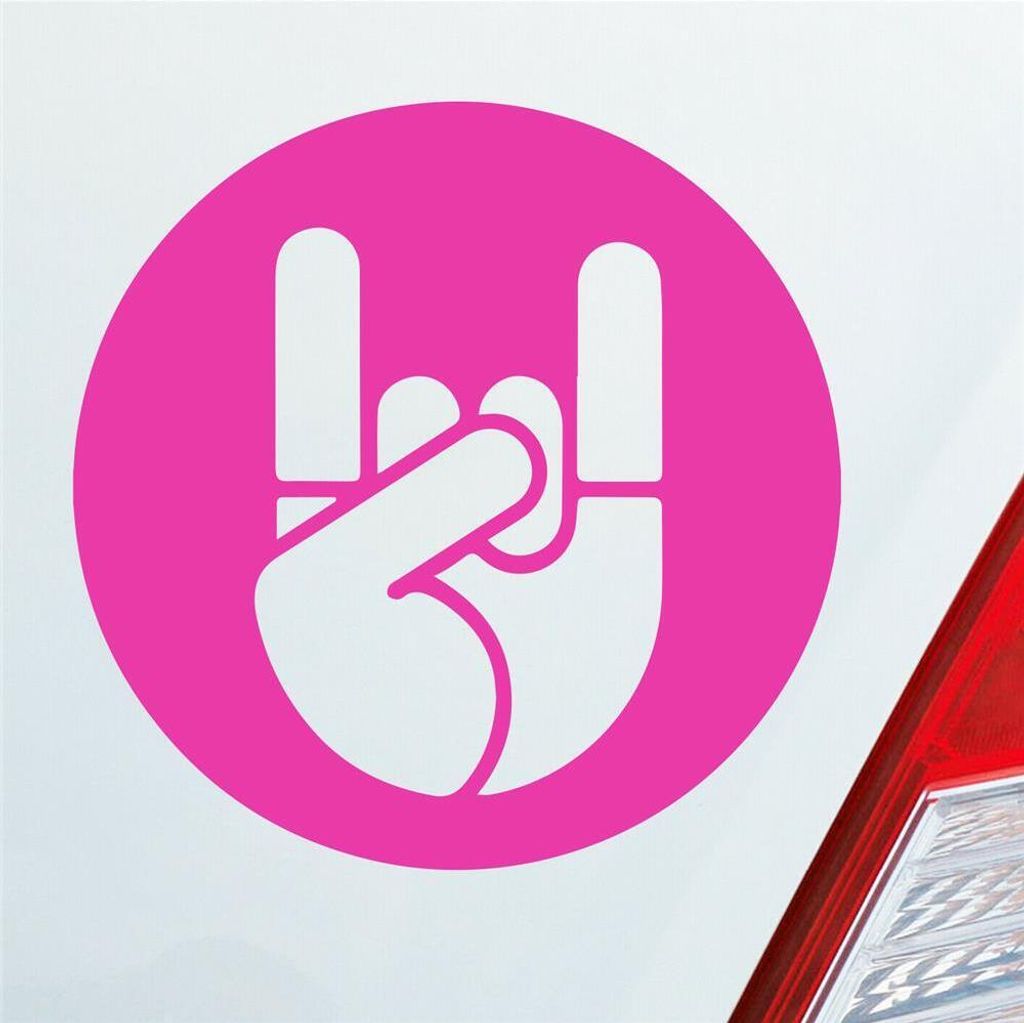 Auto Aufkleber Heavy Metal Gruß Pommesgabel Festival 10x10 cm Pink Sticker Heckscheibenaufkleber