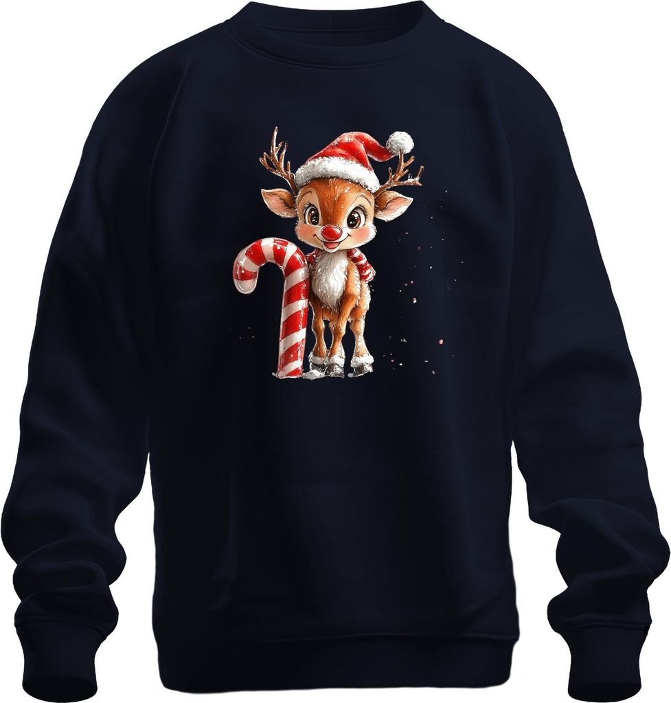 Weihnachten Niedliches Rentier Zuckerstange Geschenk Kinder Uni Sweatshirt Pullover, Navy, L