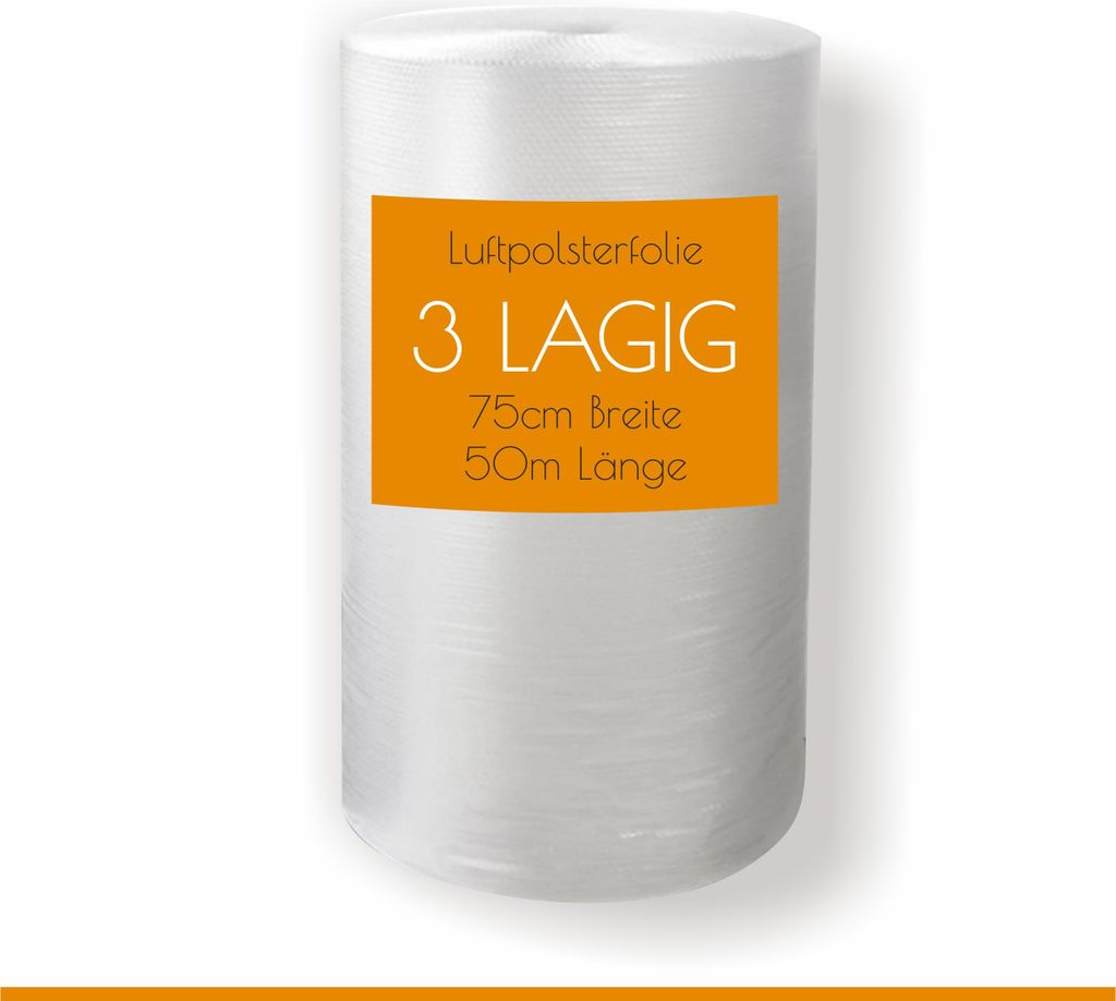 Luftpolsterfolie 3 lagig 75cm x 50m Noppenfolie Knallfolie Produktbild 