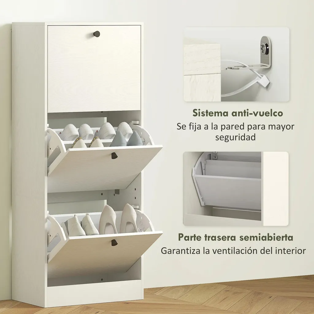 Meuble chaussures design compact bois blanc 3 compartiments modulables