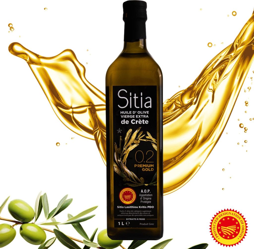 Sitia Premium Natives Olivenöl Extra 1 L mit Silikonpinsel – Griechisches Olivenöl aus Kreta, Kaltgepresst, 0,2 % Säure, Geschenkset