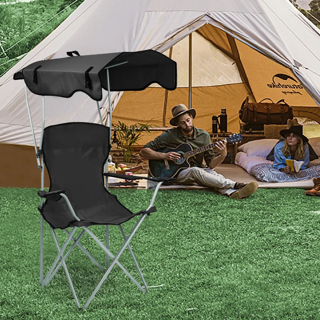 Chaise de camping avec tente intégrée - Chaise pliante noire de pêche