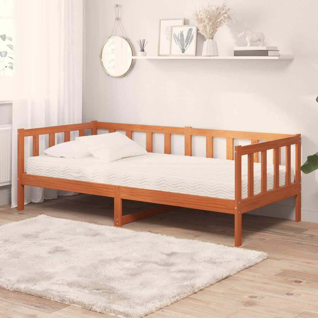 Tag-Bett mit Matratze Wachsbraun und Weiß 90 x 200 cm