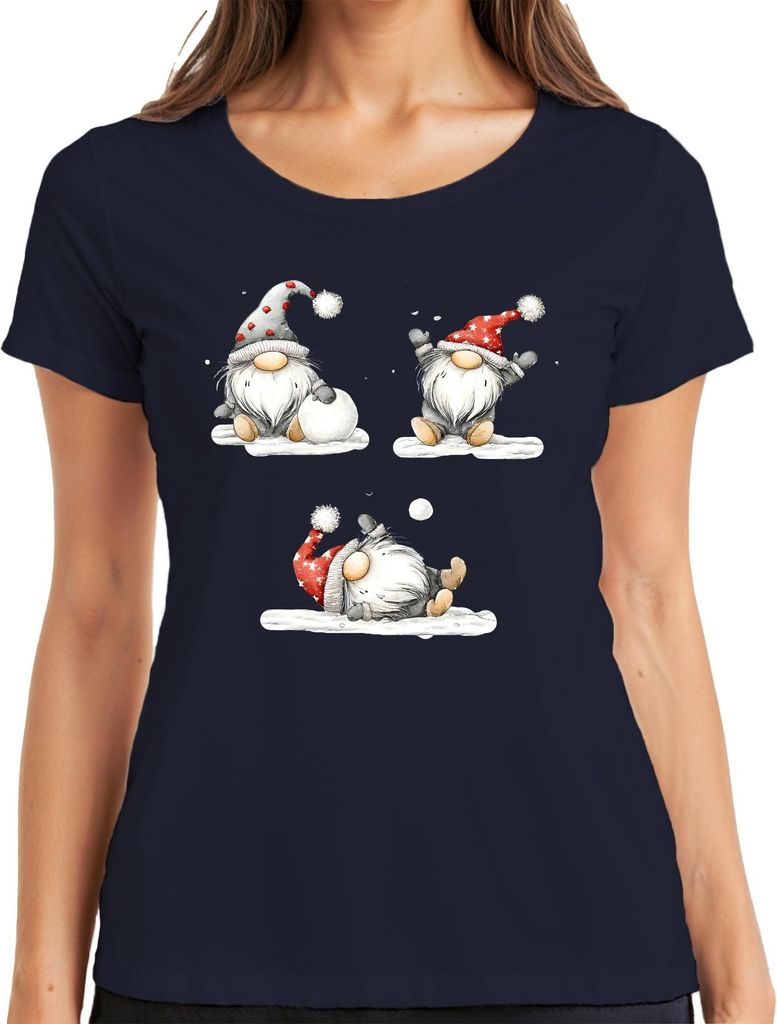 Weihnachtswichtel Skandinavisch Schneeball niedlich Geschenk Damen T-Shirt, Navy, XL