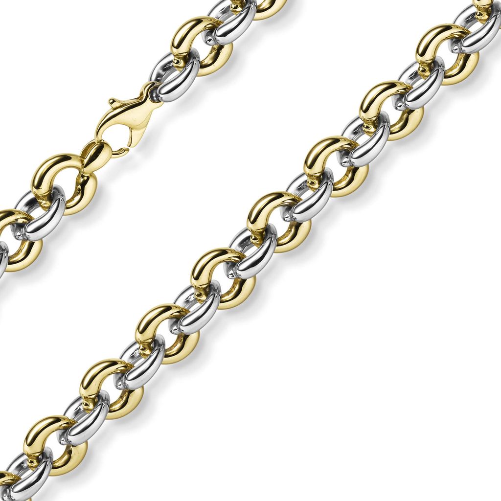 10mm breites Armband Phantasiekette Armschmuck aus 585 Gold gelb/weiß 21cm