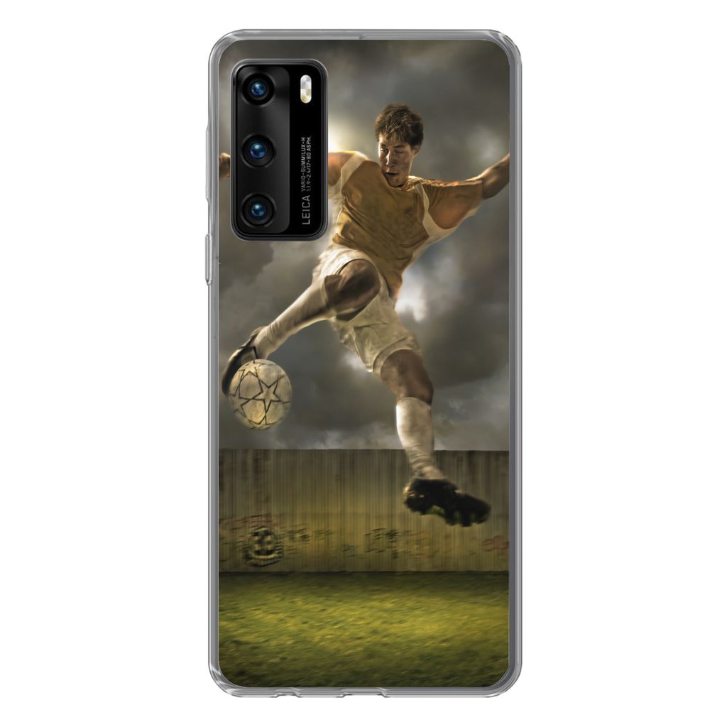 MuchoWow Handyhülle Schutzhülle Hülle für Huawei P40 Eine Illustration eines Fußballspielers, der den Ball schießt - Jungen - Kinder Siliko...