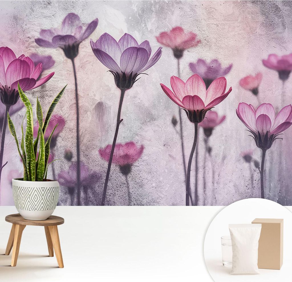 Fototapete - 208x146 cm - Tapete - Wandtapete - Wandbilder - Dekofolie - Tapete Folie - Wand - Dekoration - Wohnzimmer - Pastellblumen